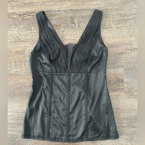 Stretch silk black lace tank top